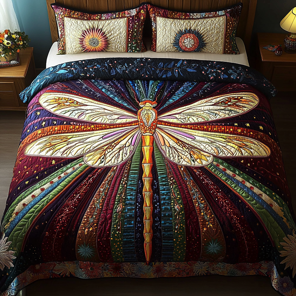Dragonfly 3-Piece Quilted Bedding Set NCU0VT155