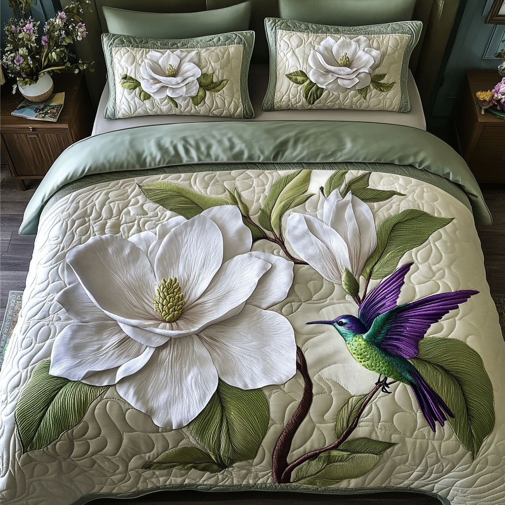 Hummingbird 3-Piece Quilted Bedding Set NCU0VT168