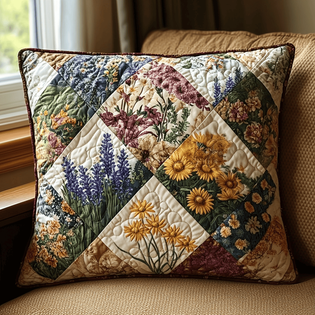 Spring Flowers Patchwork v2 Quilted Pillow Case NCU0DV5395