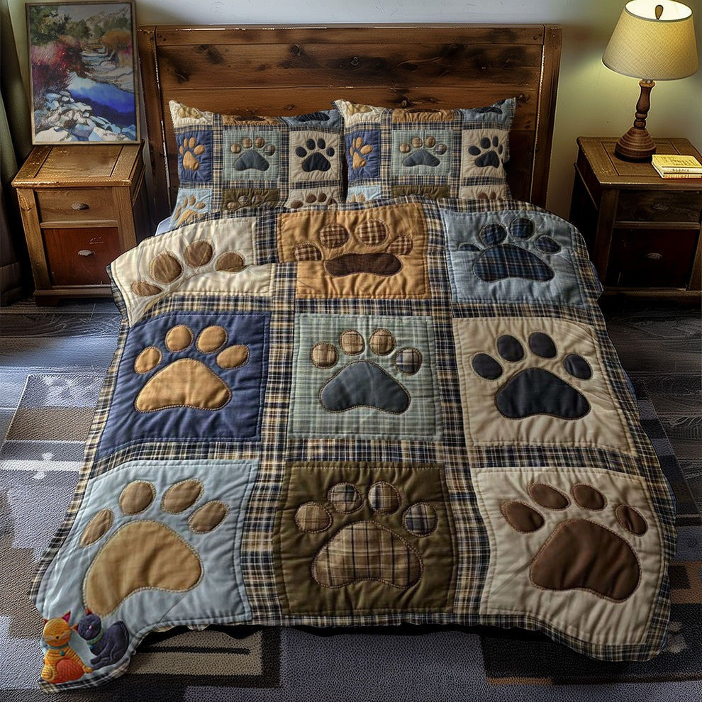 Dog Paws Quilted Bedding Set Patchwork Duvet Cover Set Gifts For Dog Lovers