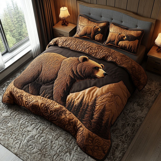 Bear Shadowed Trails Quilted Bedding Set Rustic Bed Sheet Set Best Gifts For Bear Lovers