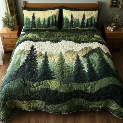 Misty Forest Mountain Quilted Bedding Set Rustic Bedspread Set Bedroom Decorations Gifts