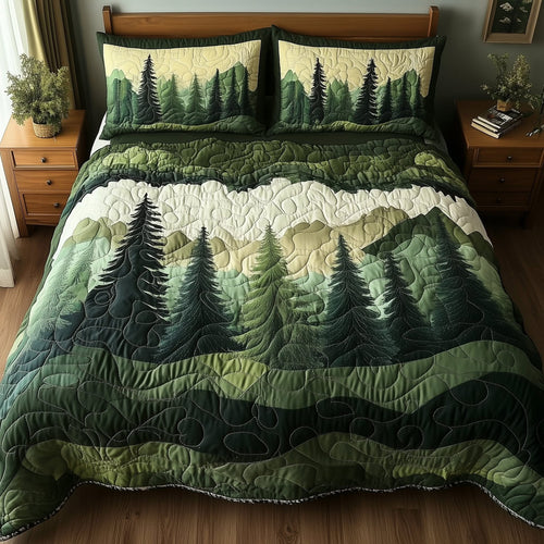 Misty Forest Mountain Quilted Bedding Set Rustic Bedspread Set Bedroom Decorations Gifts