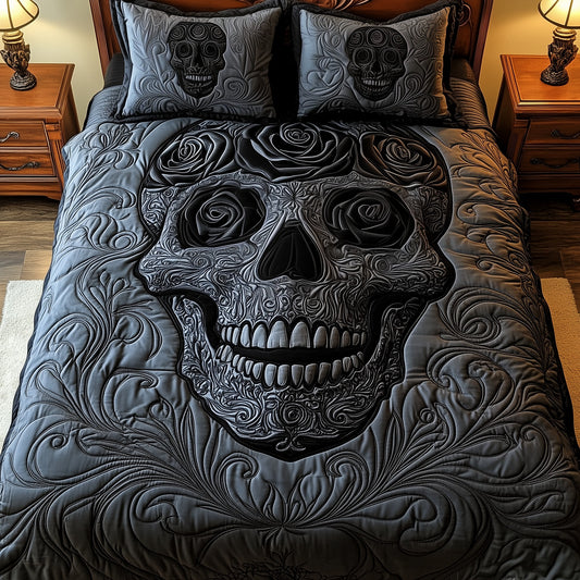 Black Rose Skull Quilted Bedding Set Gothic Bedroom Decor Best Gifts Ideas For Friends