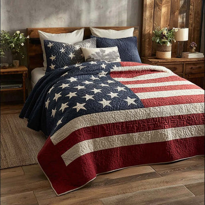 Patriotic Prairie Star Quilted Bedding Set 4Th Of July Decoration Ideas Gifts For Father