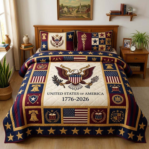 USA 250Th Anniversary Quilted Bedding Set Rustic Home Decor Fourth Of July Presents