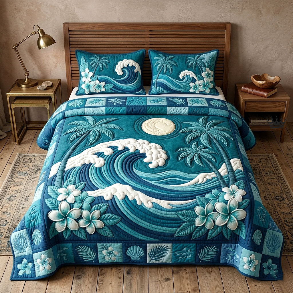 Ocean Tropic Quilted Bedding Set Elegant Home Decor Ideas Gifts For Ocean Lovers