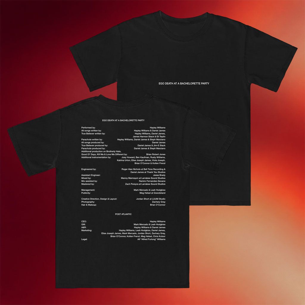 Hayley Williams Merch Credits White T-Shirt Ego Death At A Bachelorette Party Shirt Fans Gifts