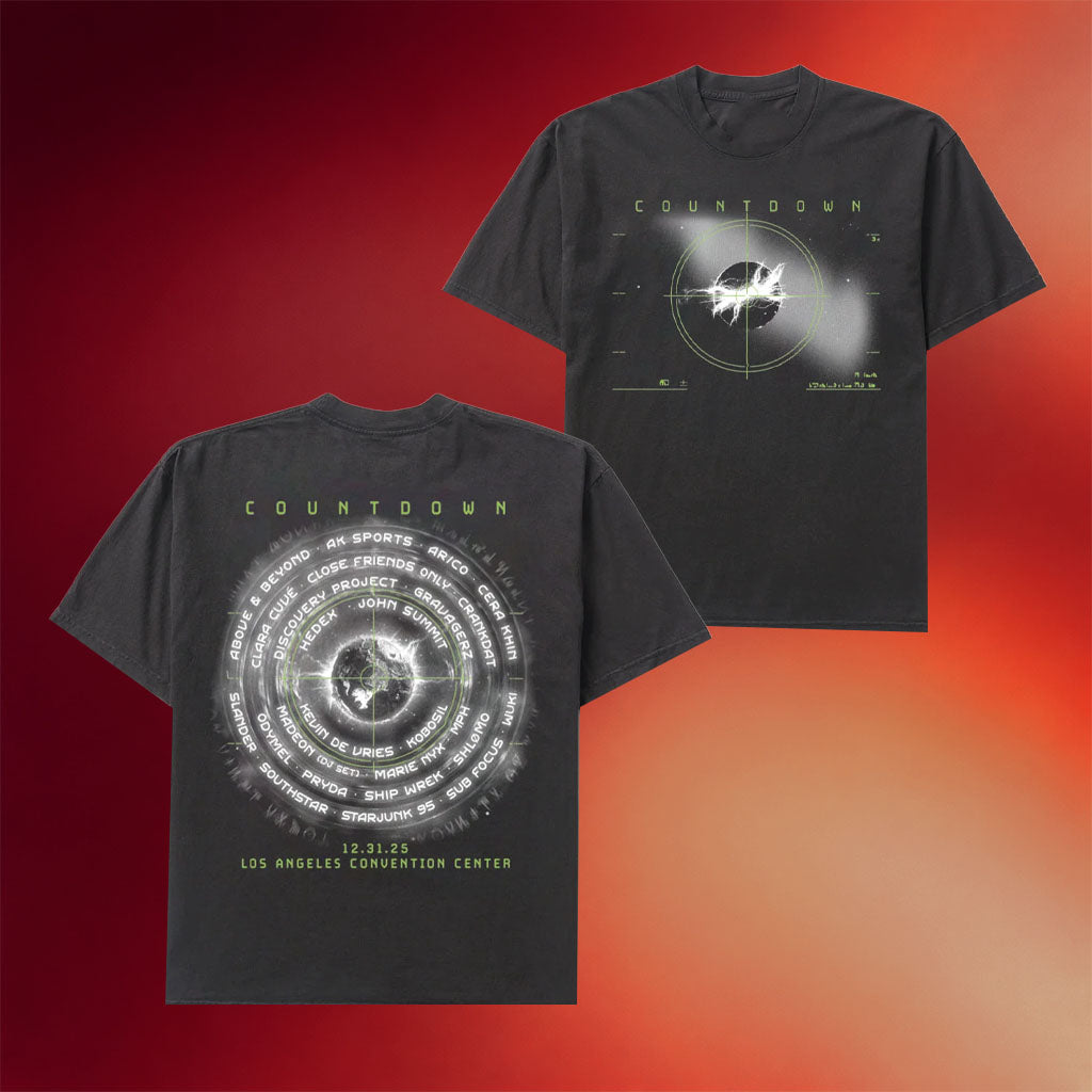 Insomniac Merch Crosshairs T-Shirt Countdown 12 31 25 Los Angeles Convention Center Shirt