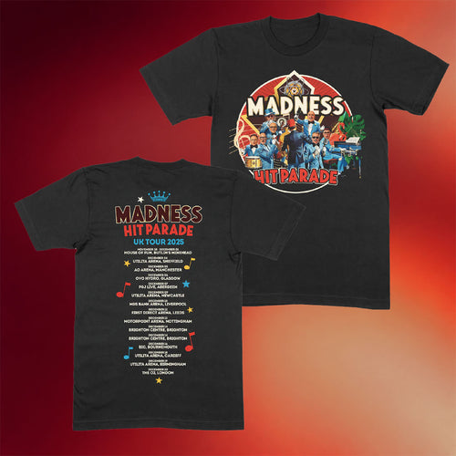 Madness Merch Hit Parade UK Tour T-Shirt Black Gifts For Pop Band Fans