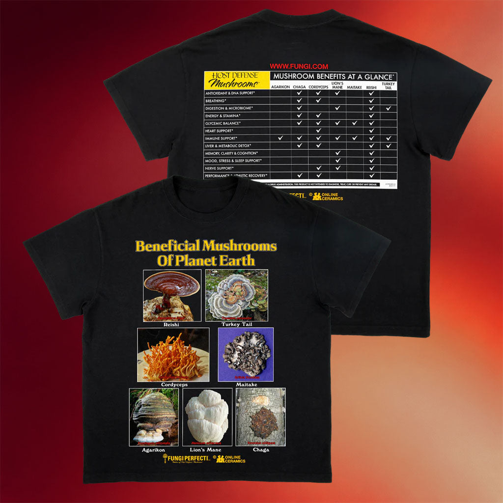 Online Ceramics Merch Beneficial Mushrooms Of Planet Earth Black T-Shirt Present For Dad