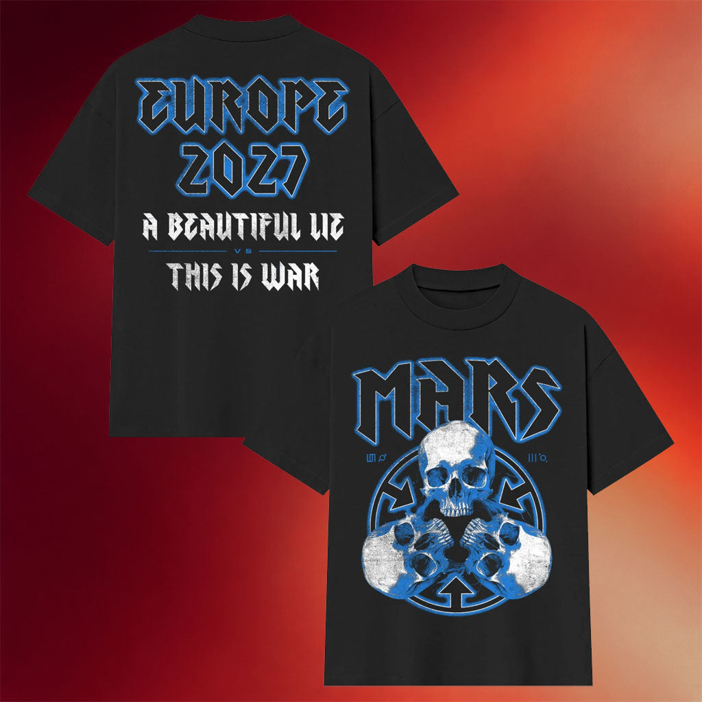 Thirty Seconds To Mars Merch European Tour 2027 Blue Skulls T-Shirt Best Gift For Rock Band Fan