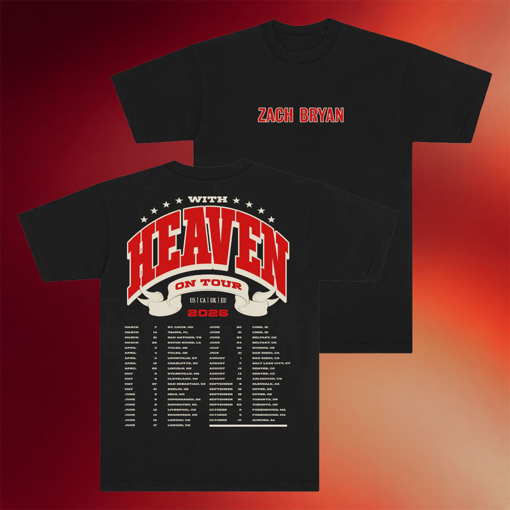 Zach Bryan With Heaven On Tour Merch 2026 With Heaven On Top Black Tour T-Shirt Fan Gift Ideas