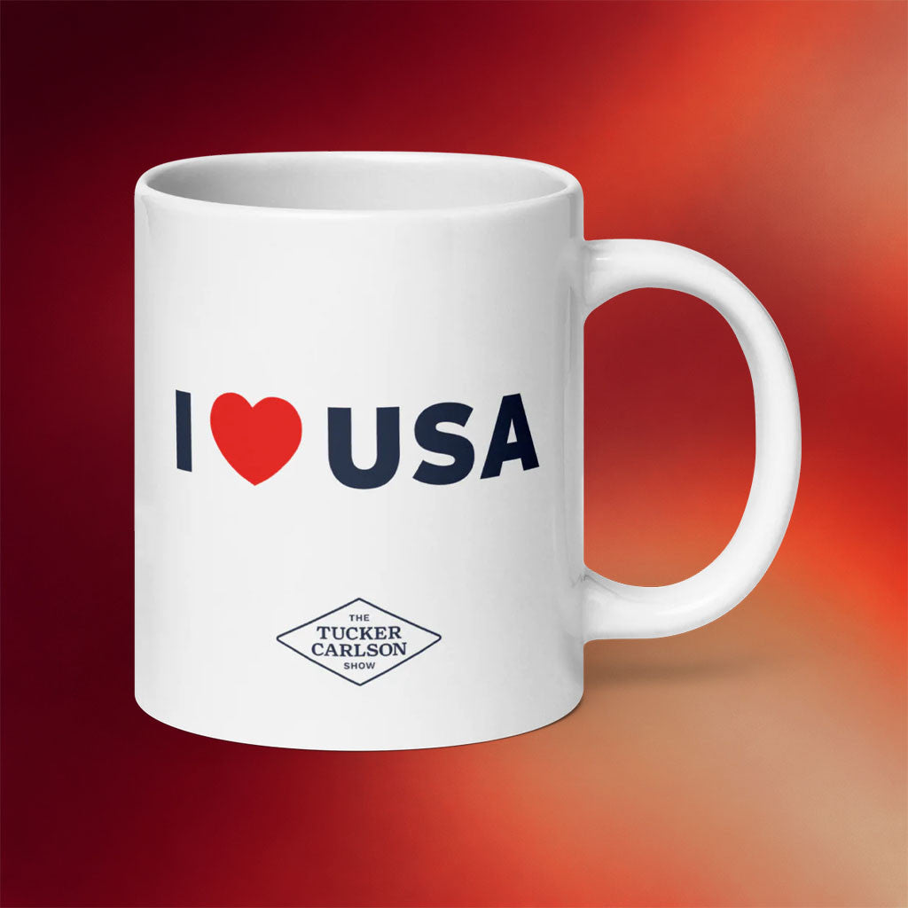 Tucker Carlson Merch 2026 I Heart USA Mug I Love USA Cup 4th Of July Gifts For Dad