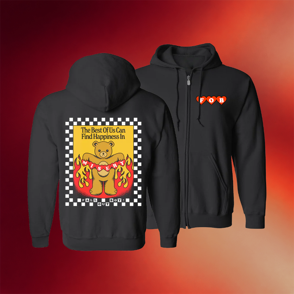 Fall Out Boy Merch 2026 Misery Teddy Zip Hoodie Gift For Rock Lovers