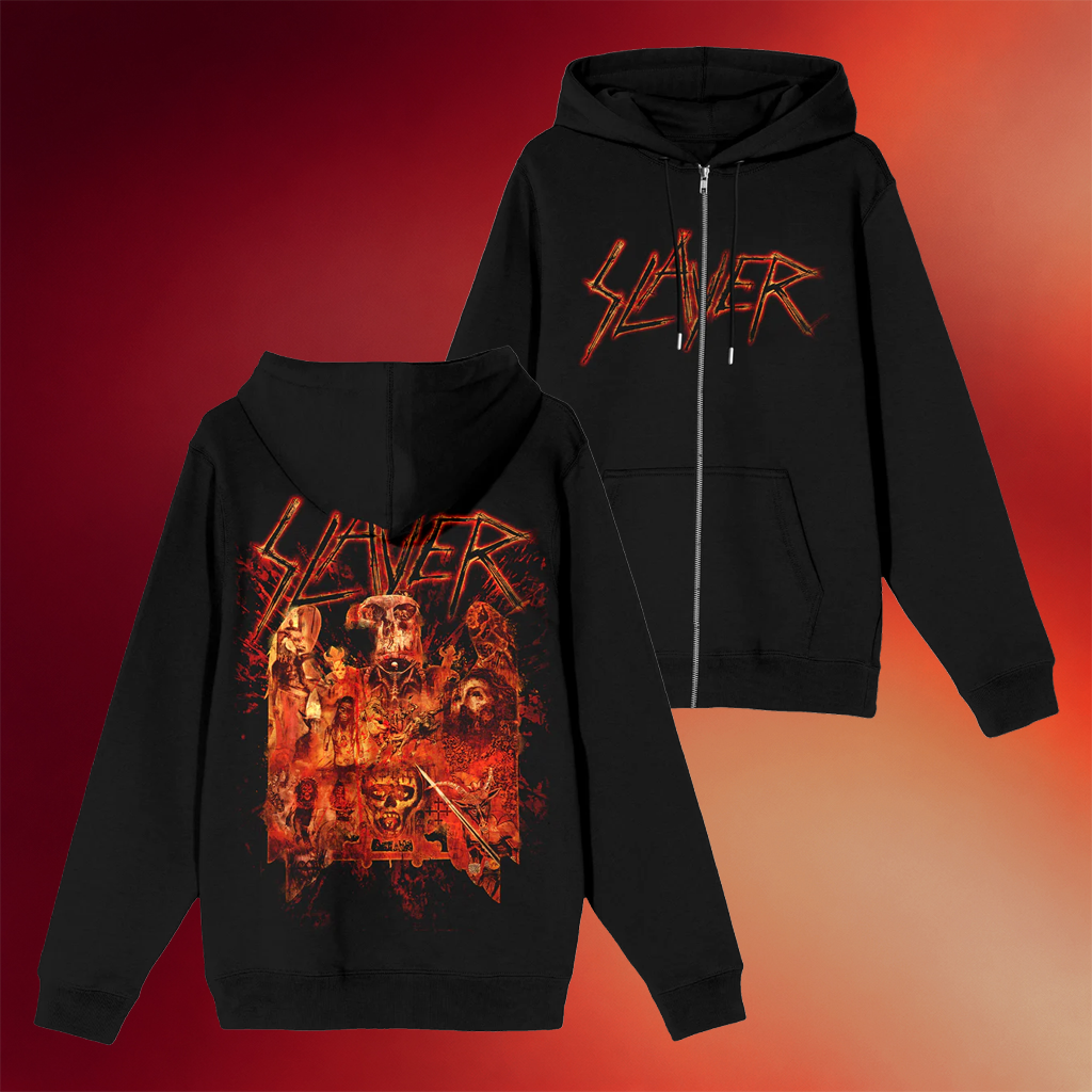 Slayer Merch Eagle Collage Zip Hoodie Slayer Apparel Music Lovers Gifts For Husband