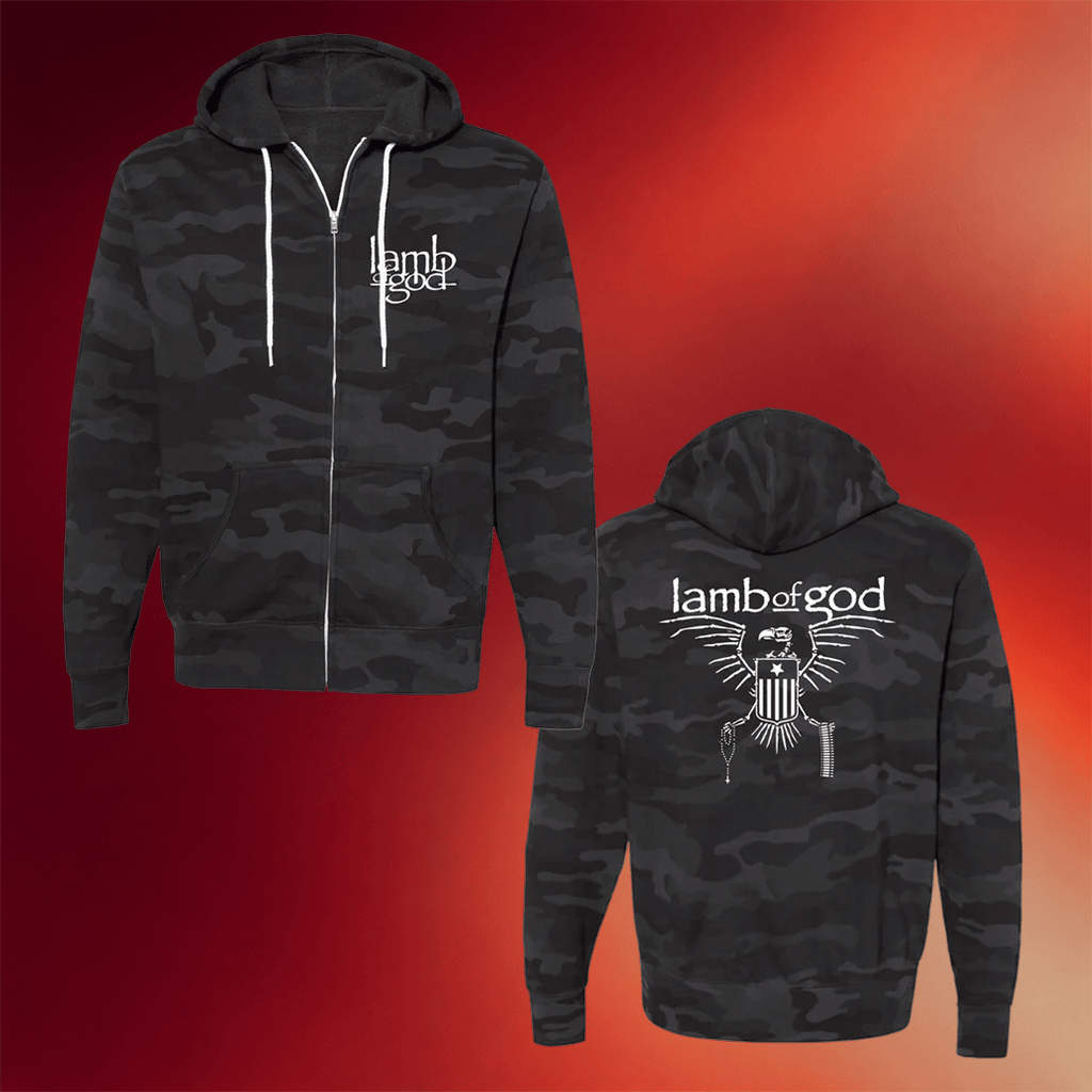 Lamb Of God Merch Skeletal Bird Camo Zip Hoodie Gifts For Band Fans