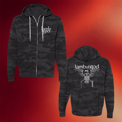 Lamb Of God Merch Skeletal Bird Camo Zip Hoodie Gifts For Band Fans