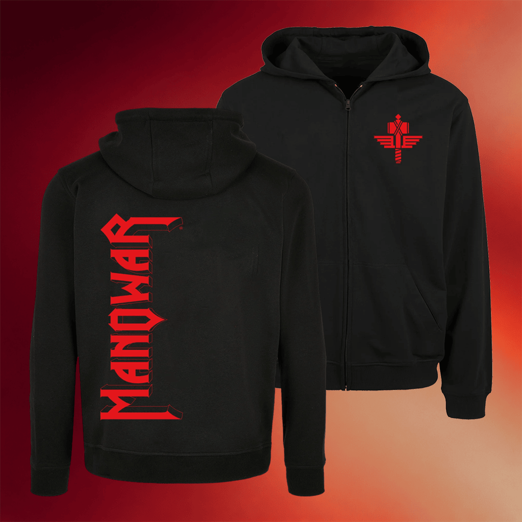 Manowar Merch Red Logo Vertical Zip Hoodie Manowar Band Merch Gifts For Music Lovers