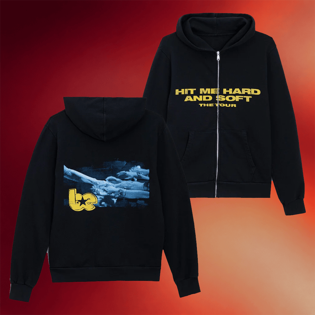 Billie Eilish Merch 2026 Hit Me Hard And Soft Live In 3D Hands Black Zip Hoodie Music Fan Gifts