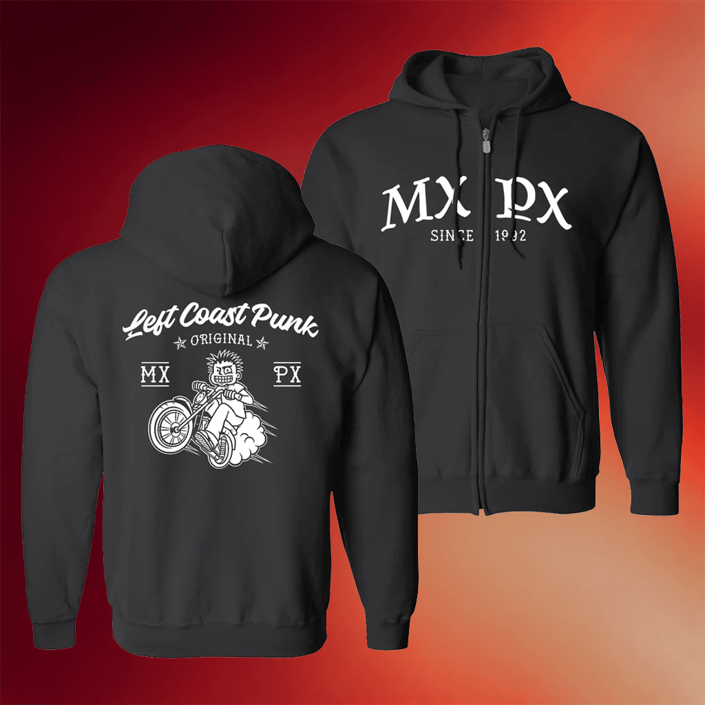 MxPx Merch 2026 Biker Zip Hoodie Left Coast Punk Hoodie Gift For Rock Band Fans