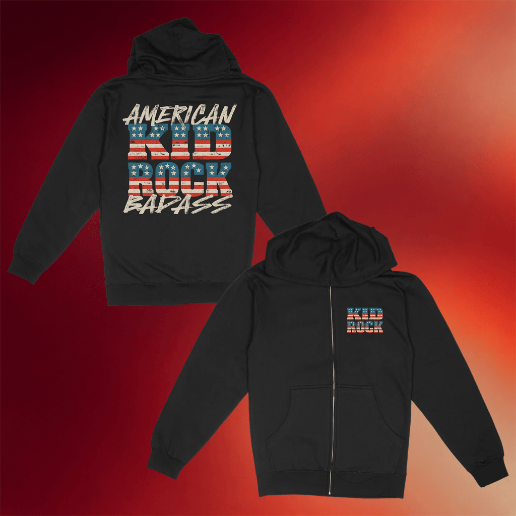 Kid Rock Merch 2026 Flag Blocks Black Zip Hoodie American Badass Merch Gift For Music Lovers