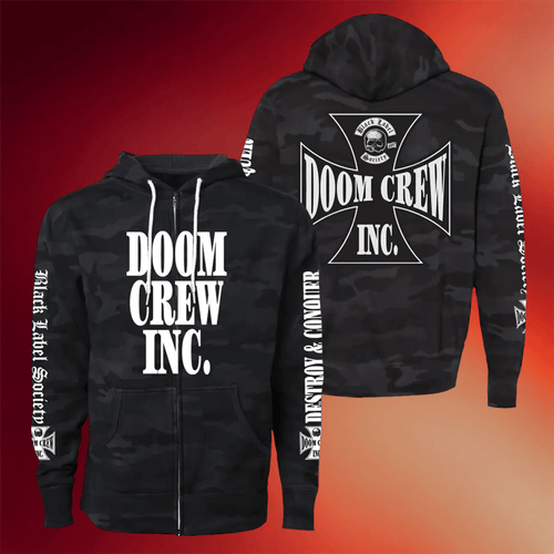 Black Label Society Merch Doom Crew Inc Black Camo Zip Hoodie Gifts For Son