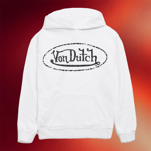 Von Dutch Merch White French Terry Washed Logo Hoodie Von Dutch Hoodie Gifts For Him