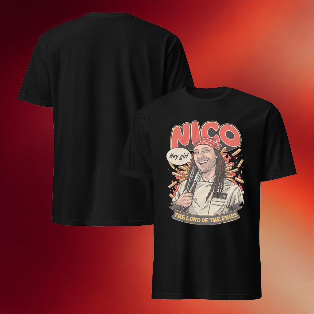 Bistro Huddy Merch 2026 Nico Lord Of The Fries T-Shirt Black Cool Gifts For BFF