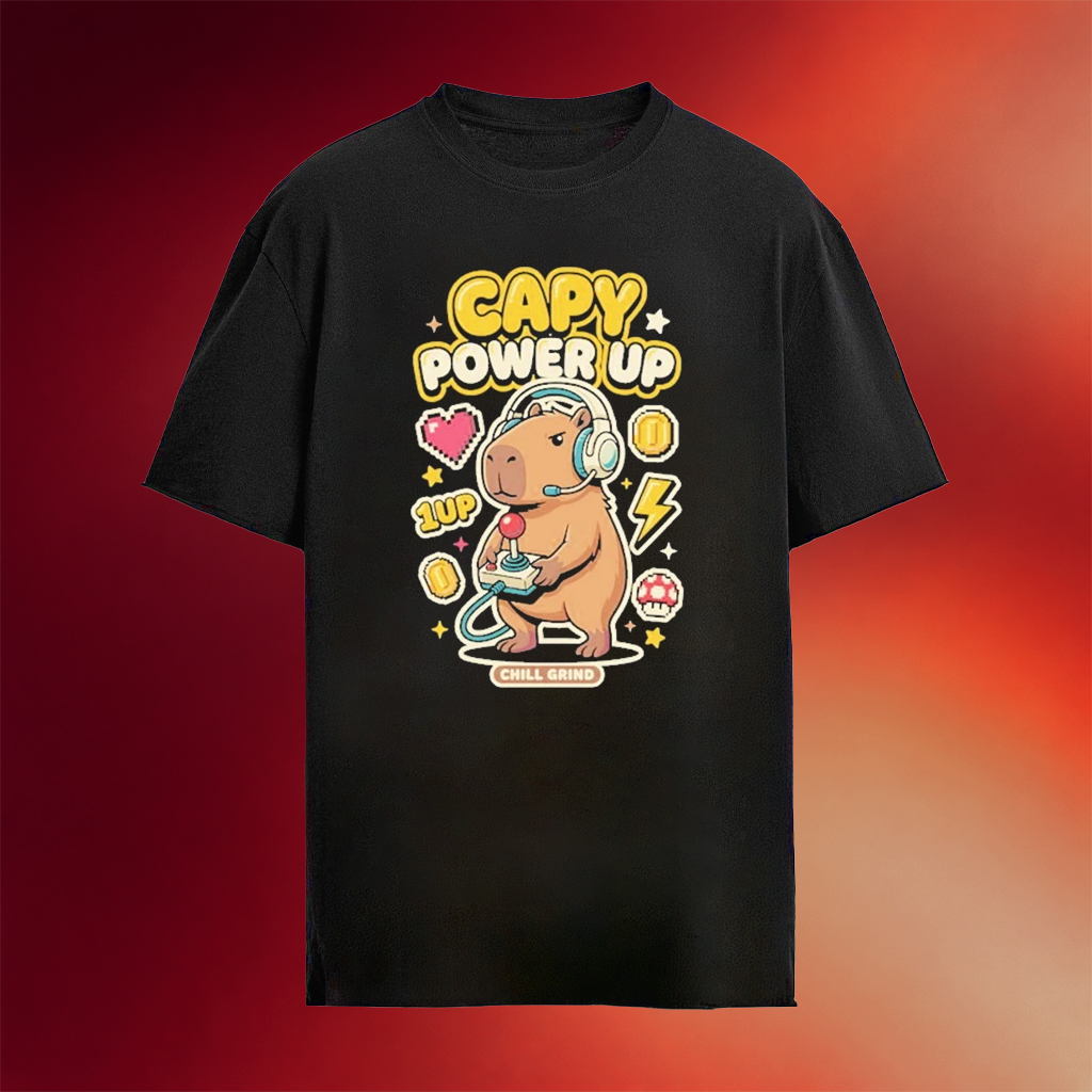 Capybara Gamer Power Up T-Shirt Retro 8 Bit Pixel Shirt Gifts For Brothers