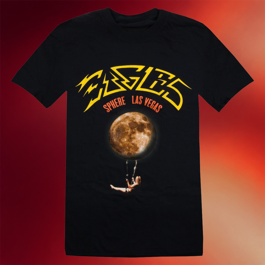 Eagles Band Merch 2026 Sphere Moon Trapeze T-Shirt Black Gift Ideas For Rock Lovers