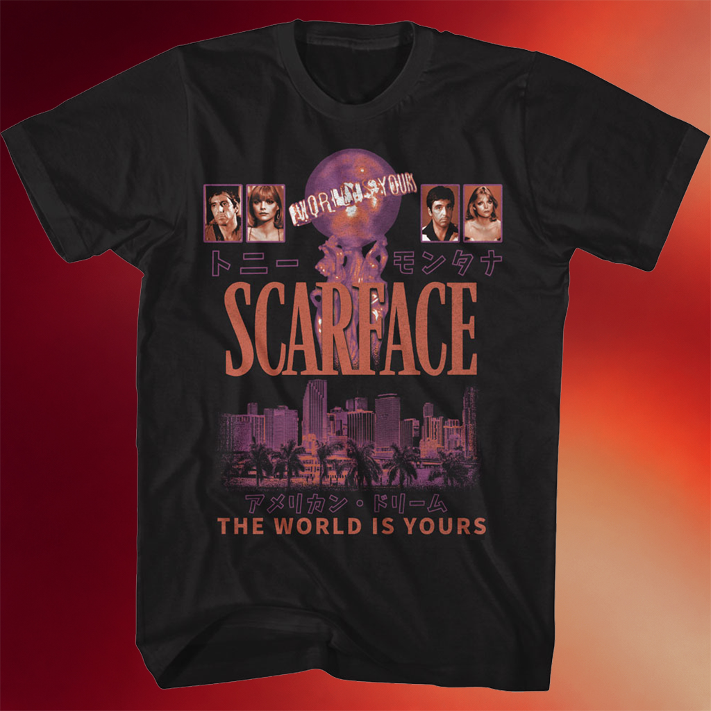 Scarface Merch Tony Montana And Elvira Hancock The World Is Yours Scarface T-Shirt Fan Gifts