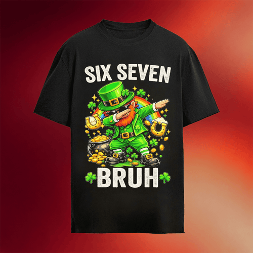 Six Seven Bruh Meme T-Shirt Leprechaun Funny 67 Meme Shamrock St Patrick's Day Shirts