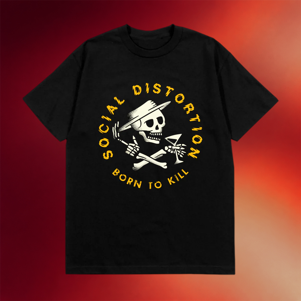 Social Distortion Merch Born To Kill Crossed Skelly Emblem T-Shirt Gifts For Rock Enthusiasts