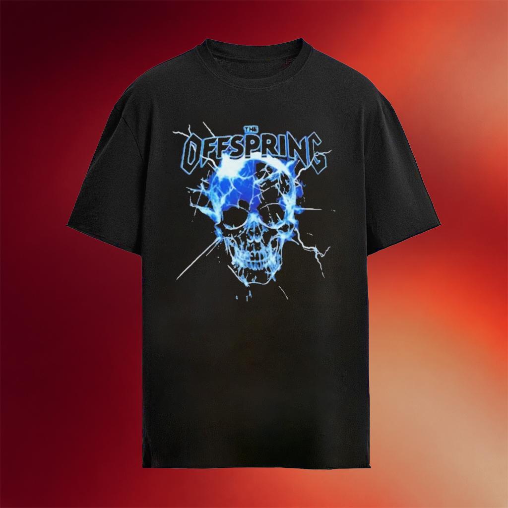 The Offspring Blue Crystal Skull Electric Lightning Heavy Metal Band Shirt Fan Apparel