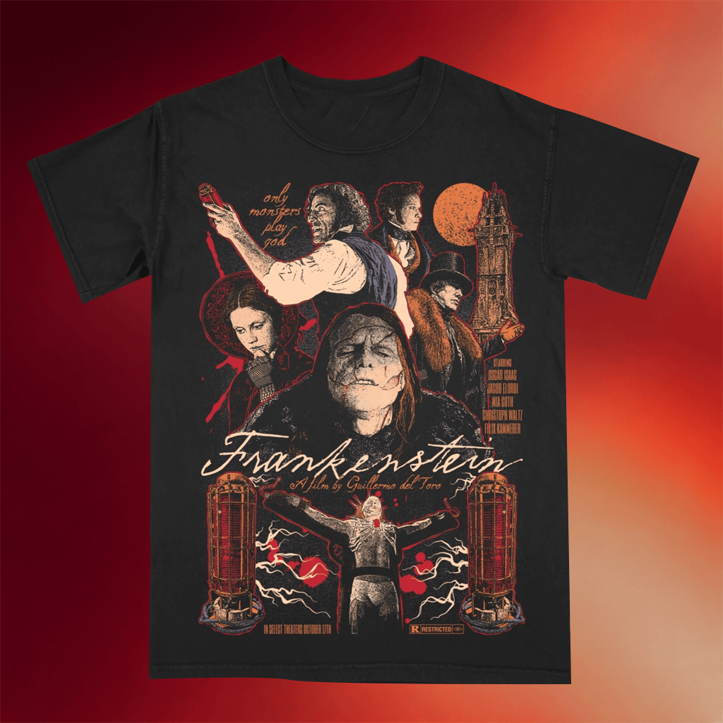 Halftone Horror Merch Frankenstein T-Shirt Best Gifts For Horror Movie Lovers