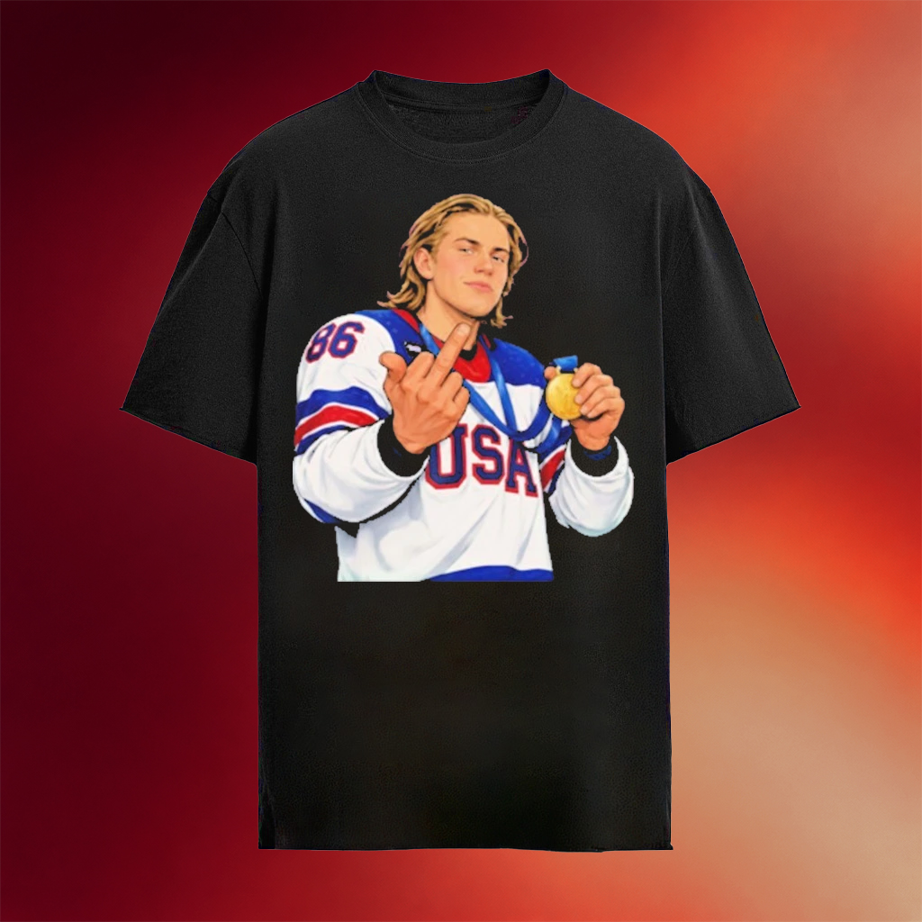 Jack Hughes Shirt USA Hockey Gold Medal Merch Jack Hughes Middle Finger T-Shirt Olympics 2026