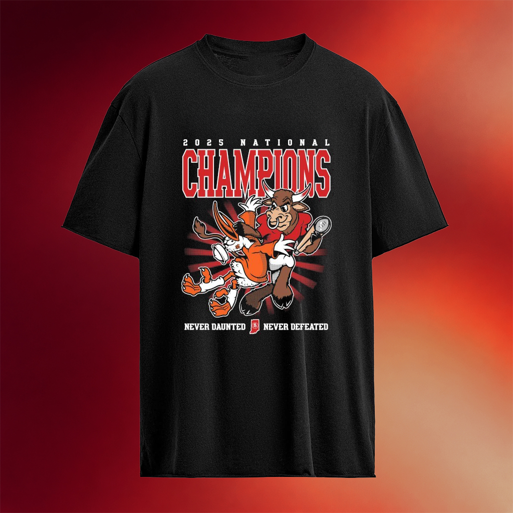 Indiana Hoosiers Never Never Daunted Defeated 2025 National Champions Mascot Trophy T-Shirt