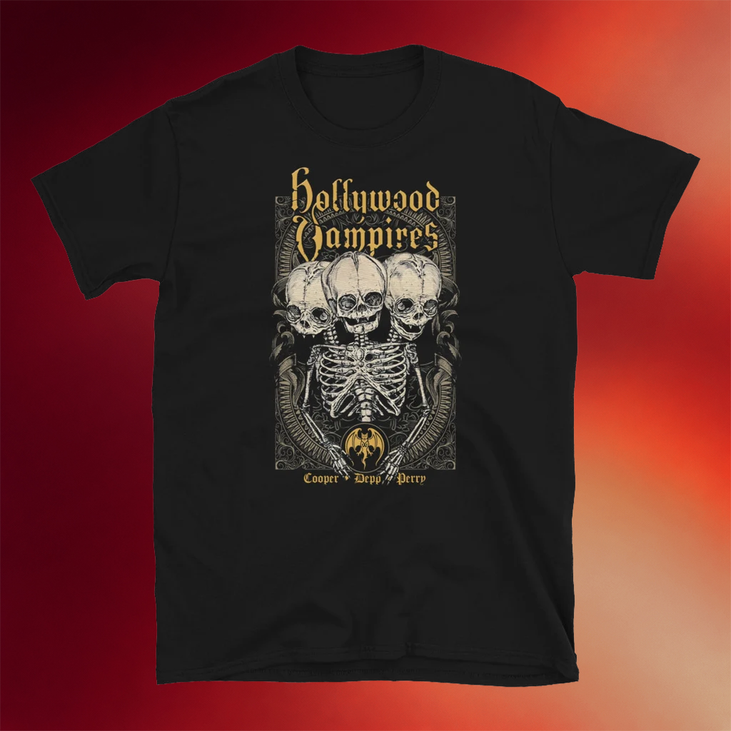 Hollywood Vampires Merch 2026 Conjoined Skeleton T-Shirt Gifts For Rock Band Fans