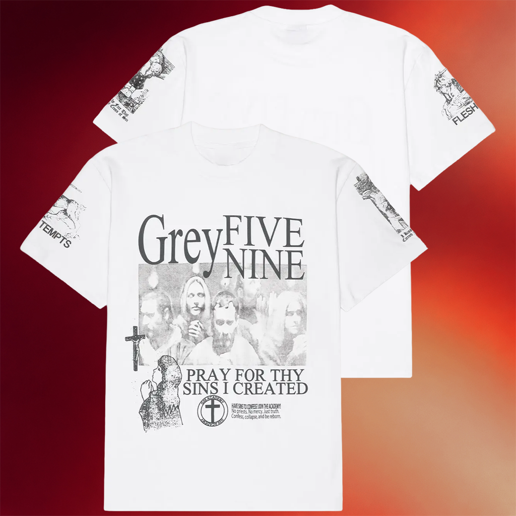G59 Merch G59 Confessional T-Shirt Grey Five Nine Shirt Pray For Thy Sins I Created Apparel