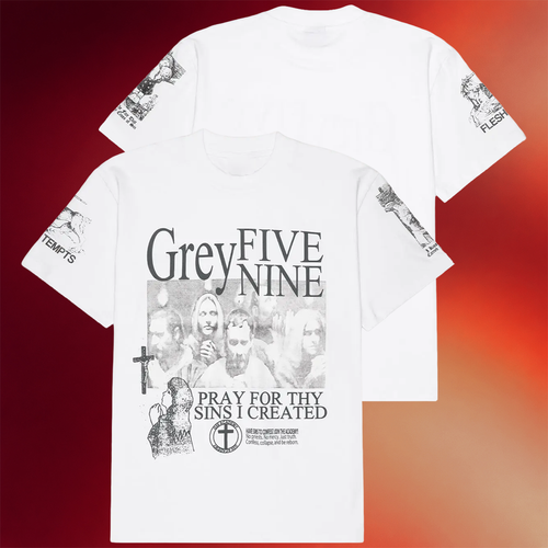 G59 Merch G59 Confessional T-Shirt Grey Five Nine Shirt Pray For Thy Sins I Created Apparel