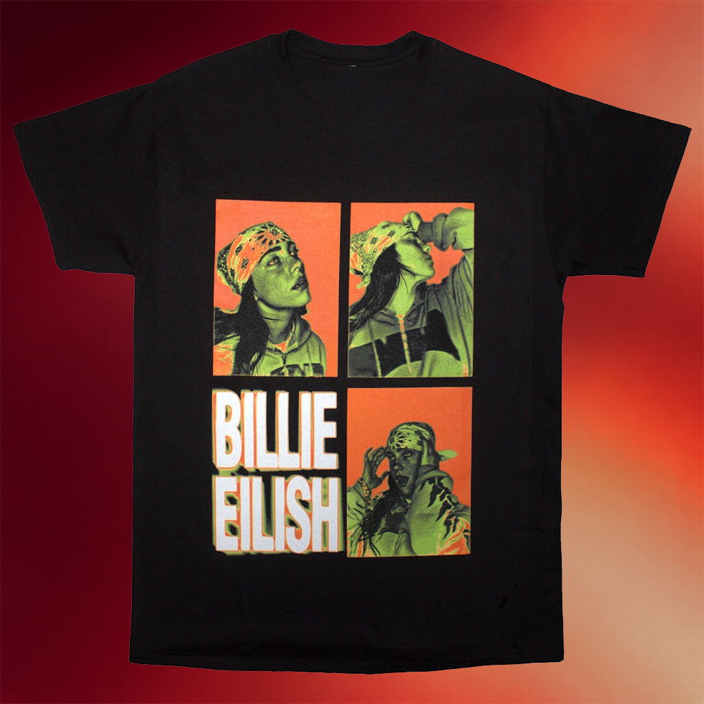 Billie Eilish Merch Billie Eilish Bandana Portrait Grid T-Shirt Cool Gifts For Music Lovers