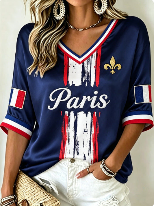 France FIFA World Cup 2026 V-Neck Long Sleeve Shirt World Cup 2026 Merch Soccer Fans Gifts