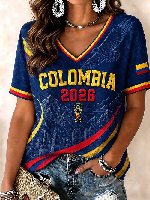 Colombia FIFA World Cup 2026 V-Neck Shirt Colombia World Cup 2026 Apparel Soccer Lovers Gifts