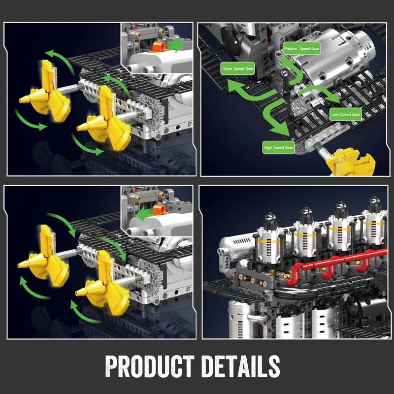 Mould King 10209 - Motorized Inline 6 - Cylinder Engine Building Kit - Sofhome