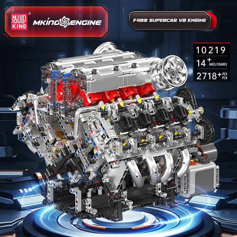 Mould King 10219 F488 Supercar - Motorized V8 Engine Building Kit - Sofhome