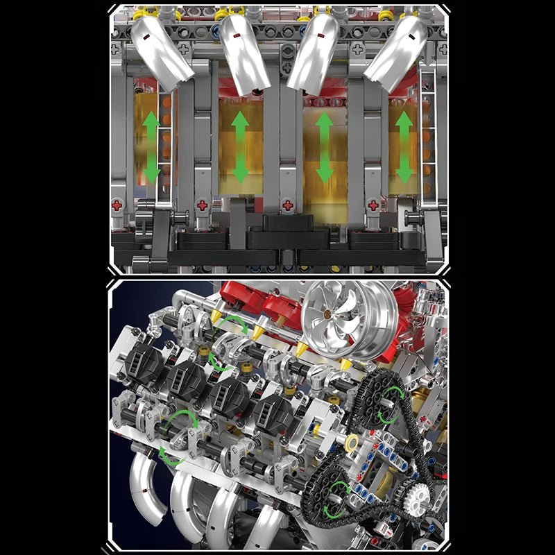 Mould King 10219 F488 Supercar - Motorized V8 Engine Building Kit - Sofhome